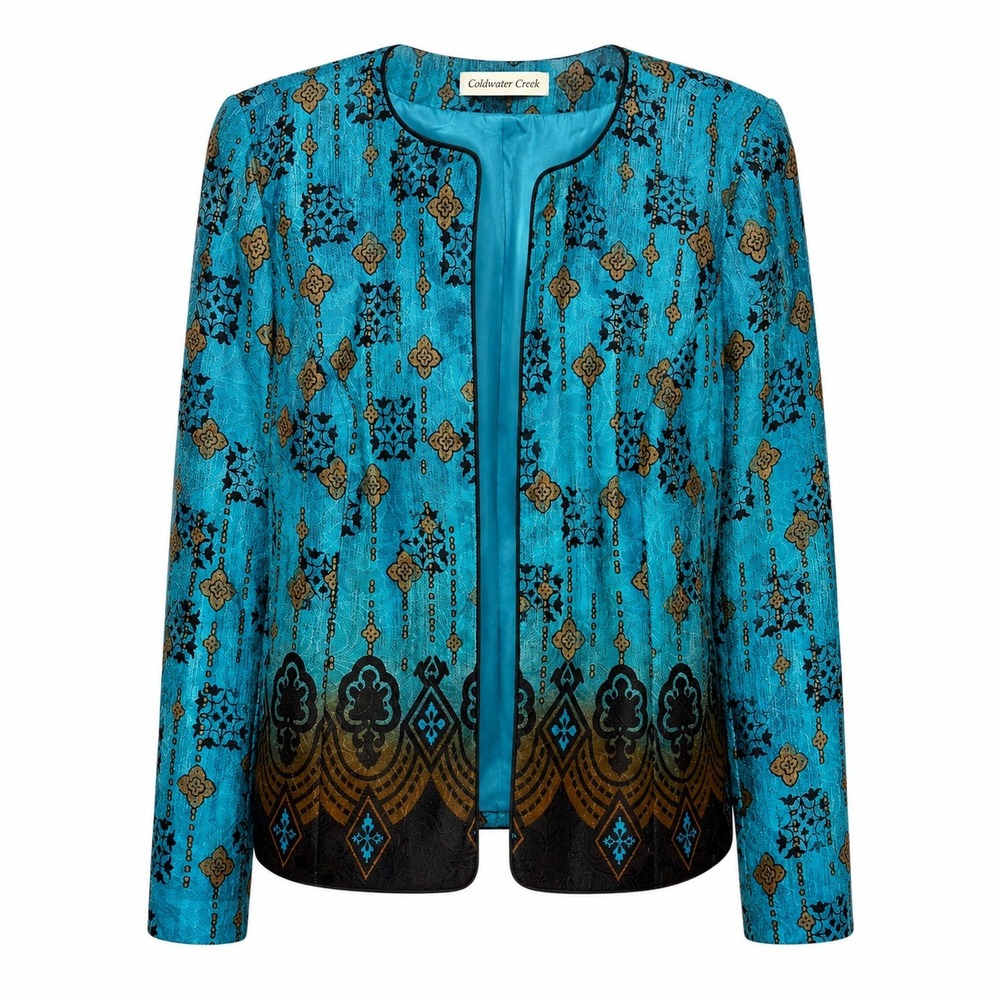 Coldwater Creek Whimsigoth Damask Jacket Womens Size 14 Boho Folk Art Retro